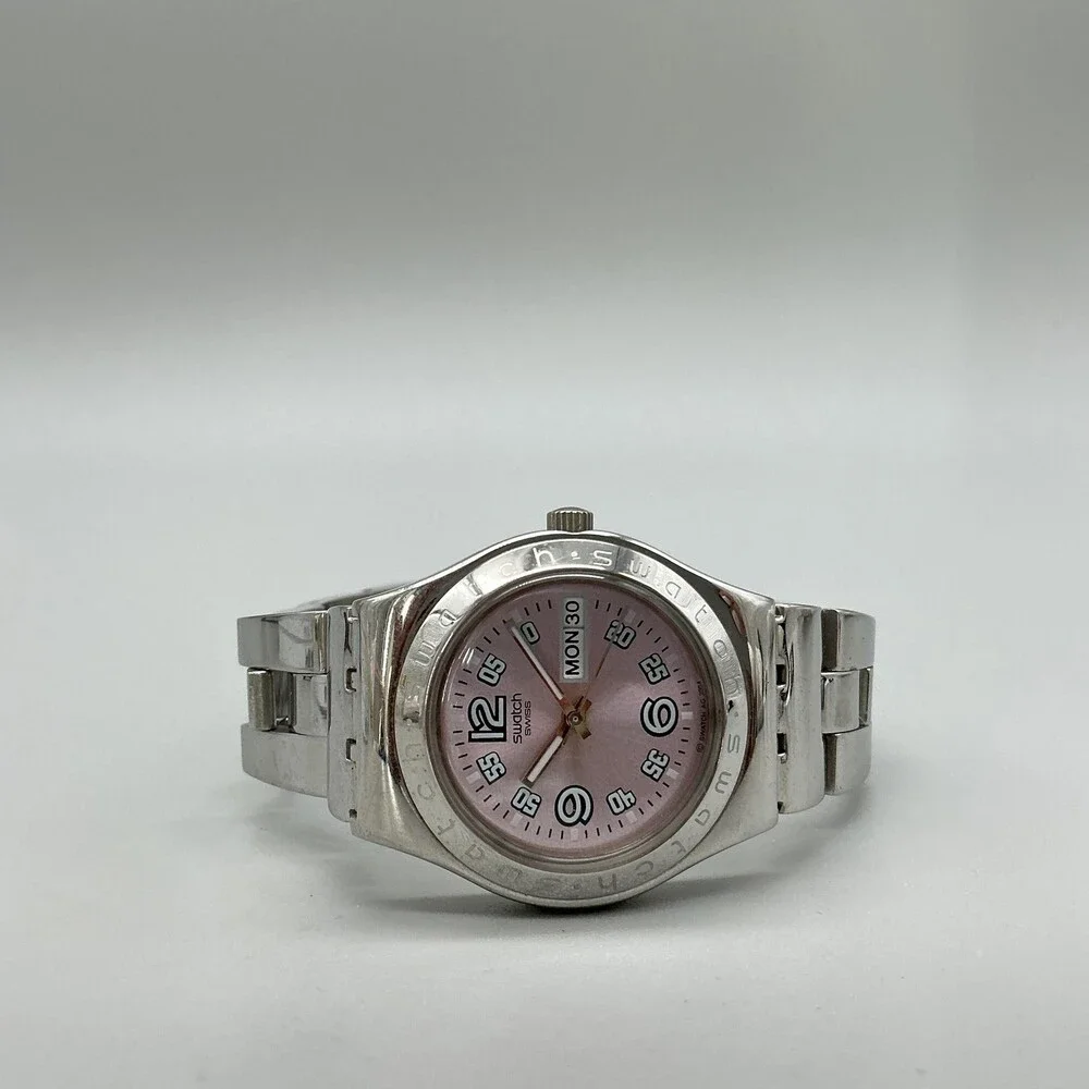 Swatch Irony Medium Ciel Clair Violet Womens Watch 33mm Steel New Battery 8.25